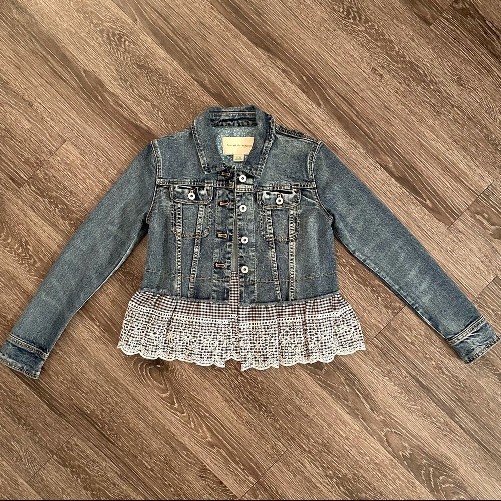 Anthropologie Pilcro Eyelet Denim Jacket with Lace